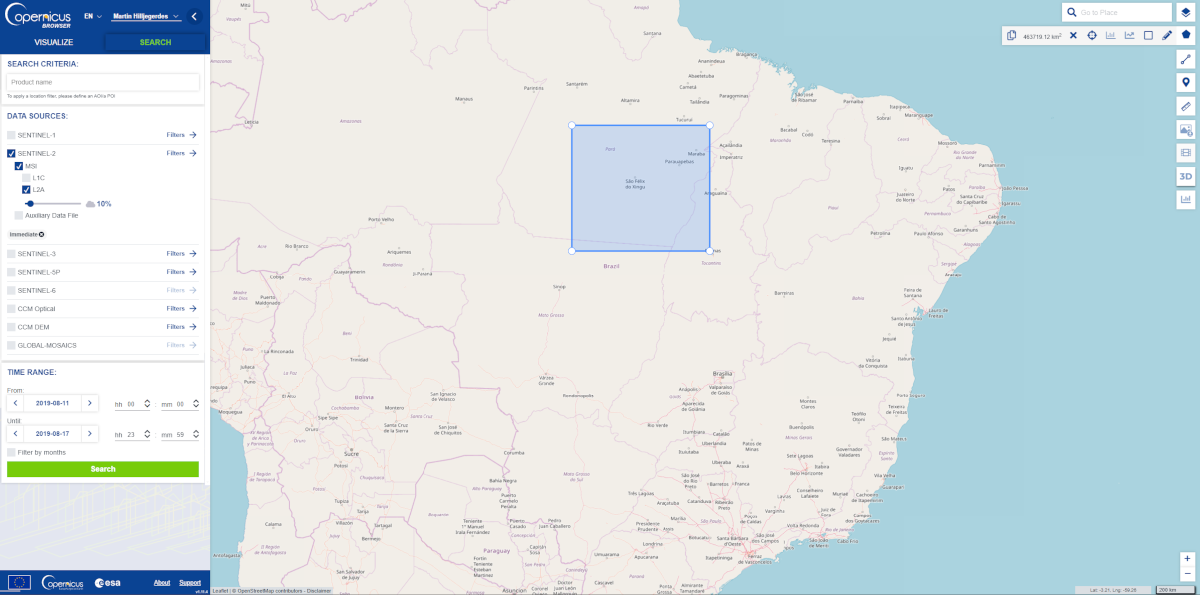 Copernicus Data Space Ecosystem Search Panel