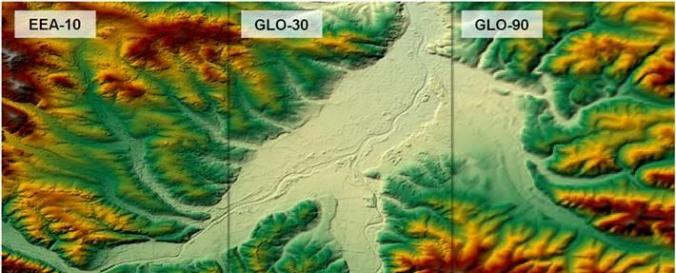 Copernicus DEM at varying spatial resolutions. Image Credit: ESA