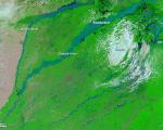 The Moderate Resolution Imaging Spectroradiometer (MODIS) on NASA’s Terra satellite captured this image of the floods.