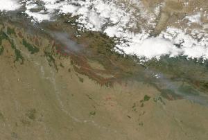 NASA's Aqua satellite captured an image of smoke and fires (2012)