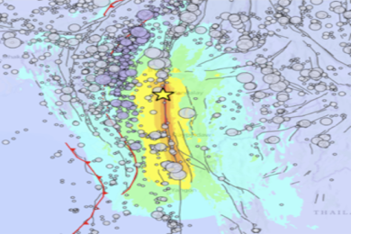 Regional Seismicity and seismic intensities from 28 March 25, M 7.7 Myanmar